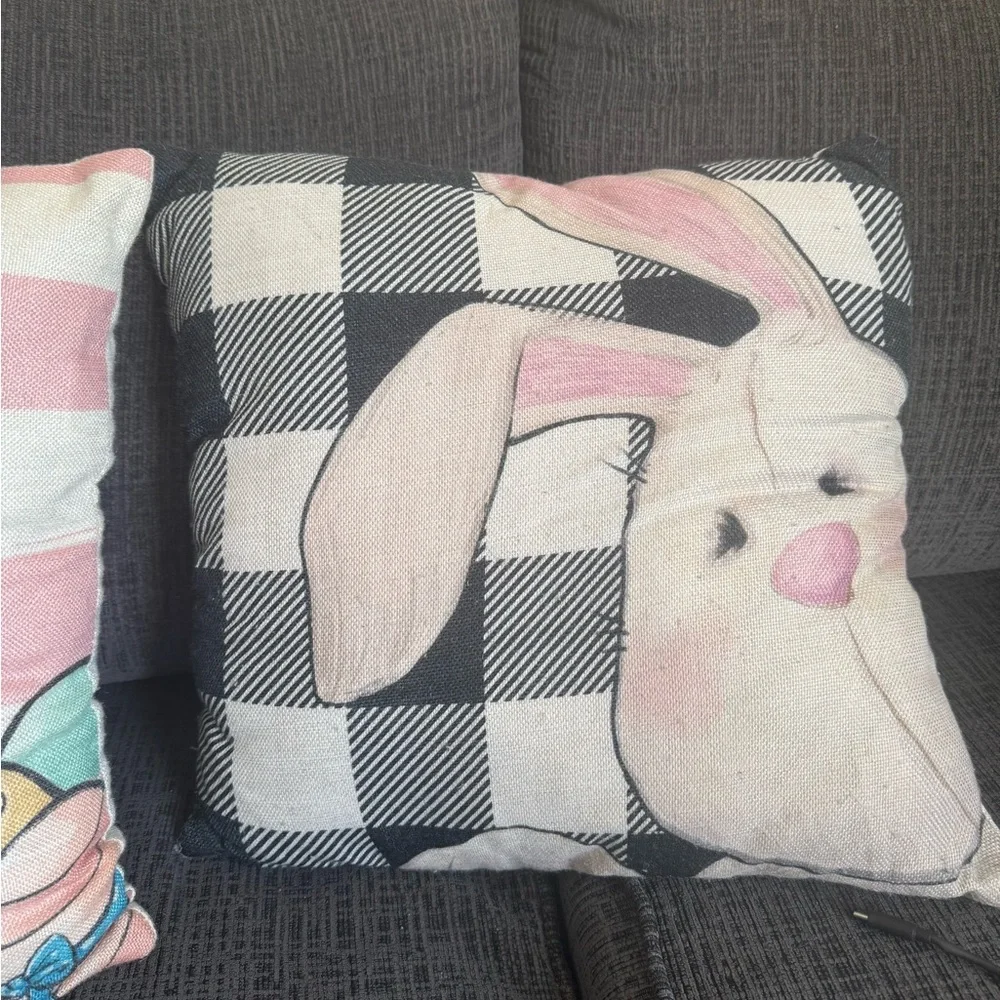 Easter Gnome & Bunny Decorative Throw Pillow cover Set - Pink, Blue, Gray
